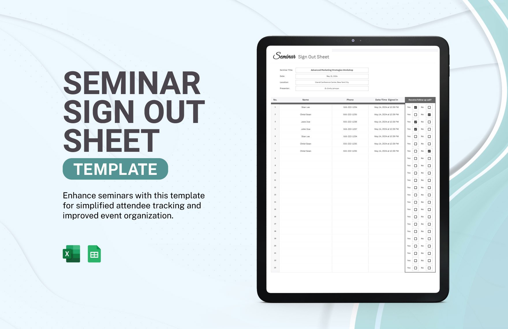 Seminar Sign Out Sheet Template in Excel, Google Sheets