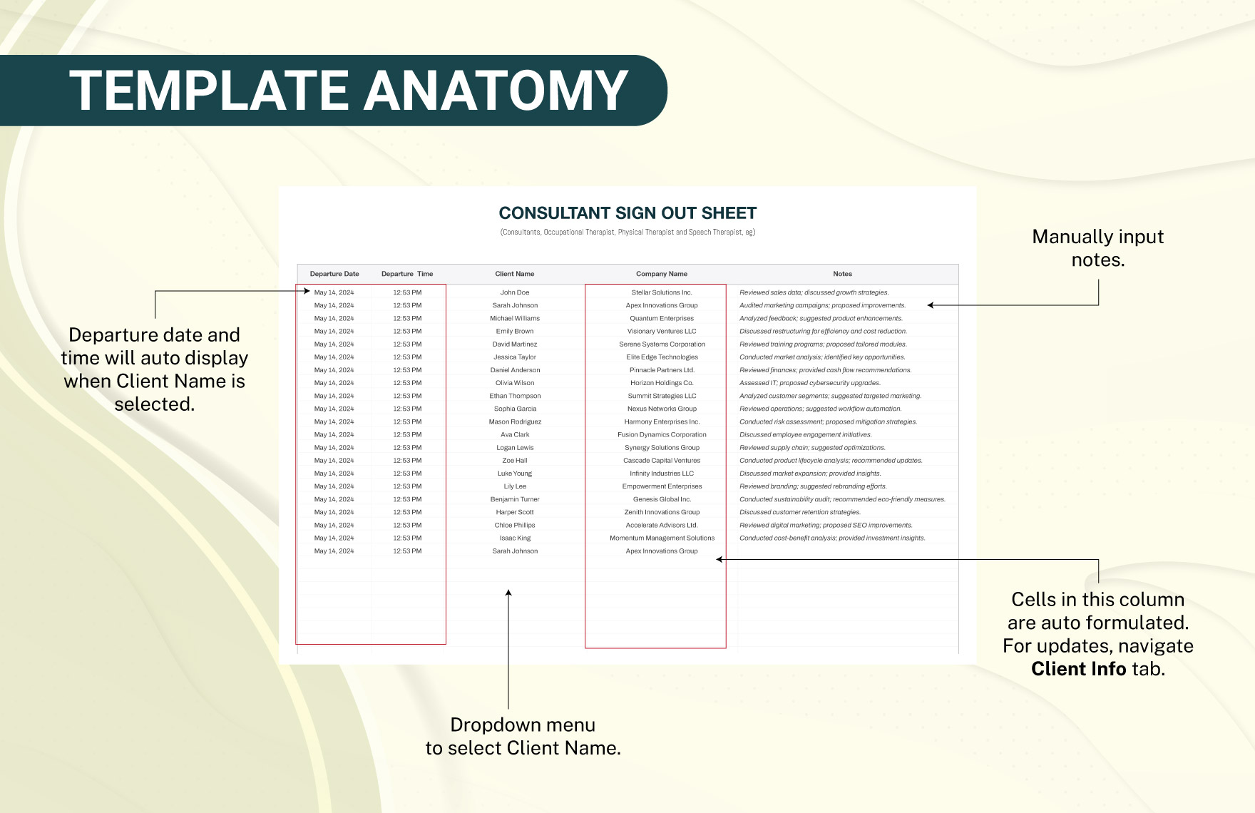 Consultant Sign Out Sheet Template