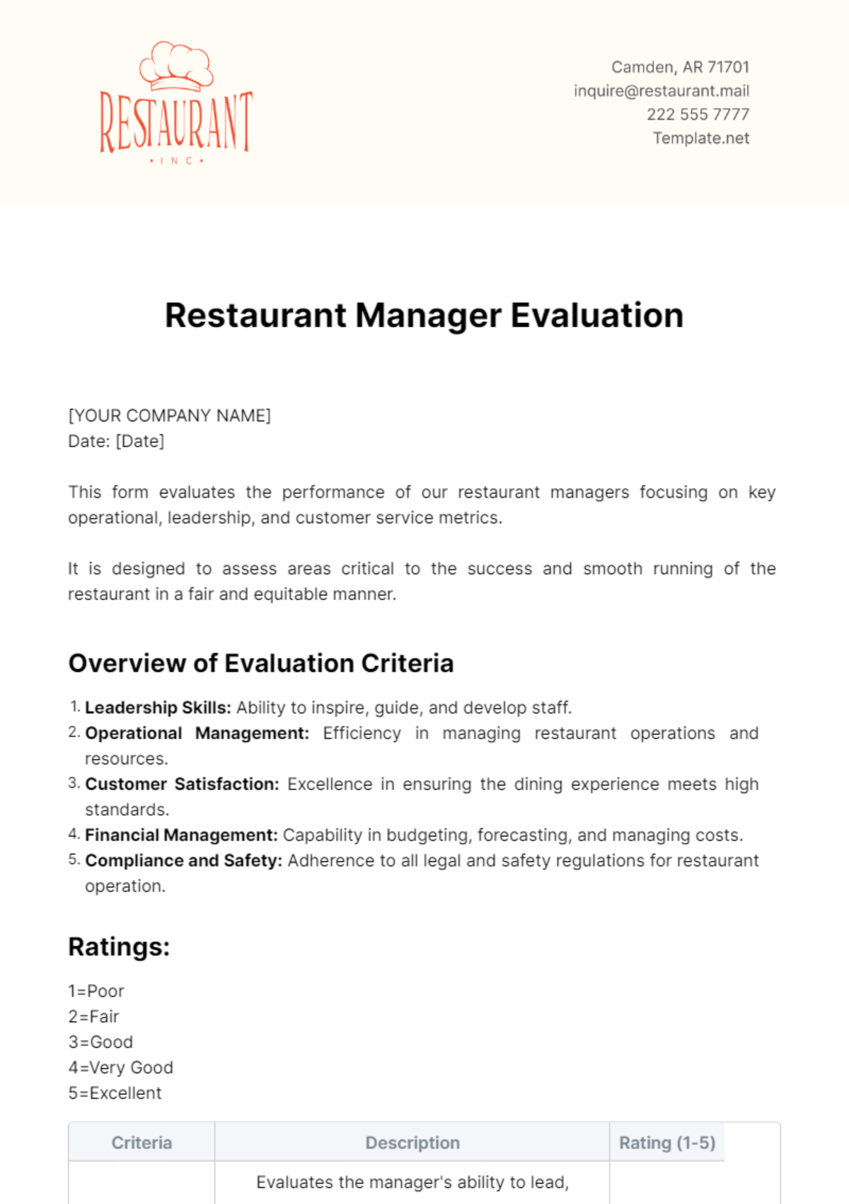 Free Restaurant Evaluation Templates Editable And Printable Free Restaurant Evaluation Templates Editable And Printable