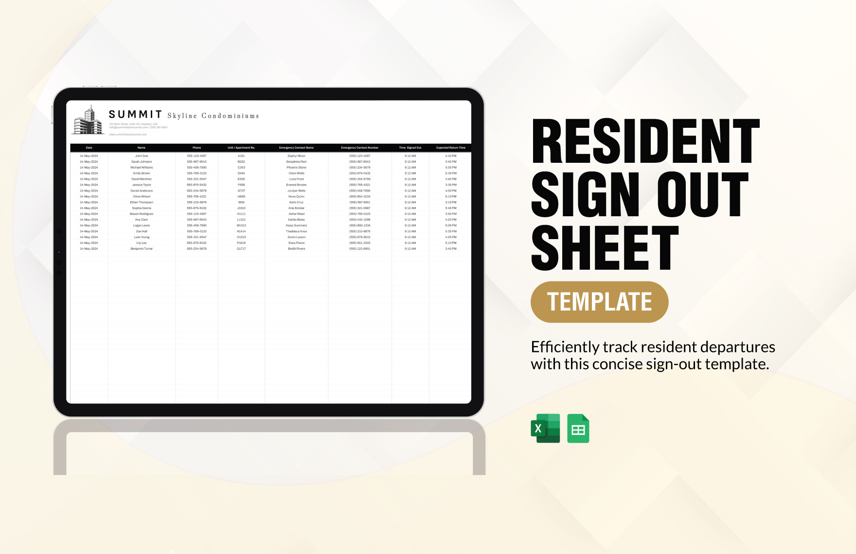 Free Resident Sign Out Sheet Template in Excel, Google Sheets