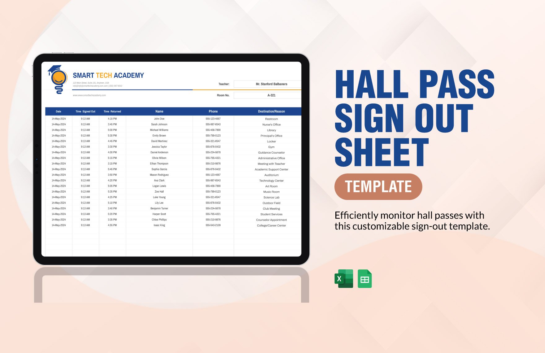 Hall Pass Sign Out Sheet Template