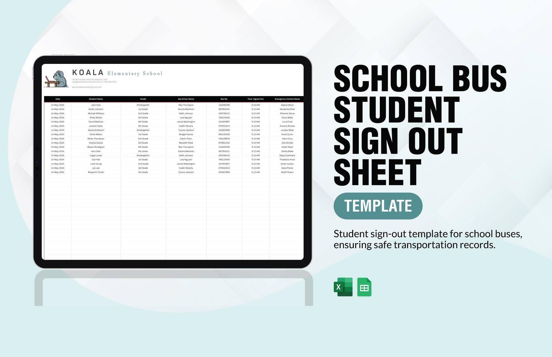 School Bus Student Sign Out Sheet Template