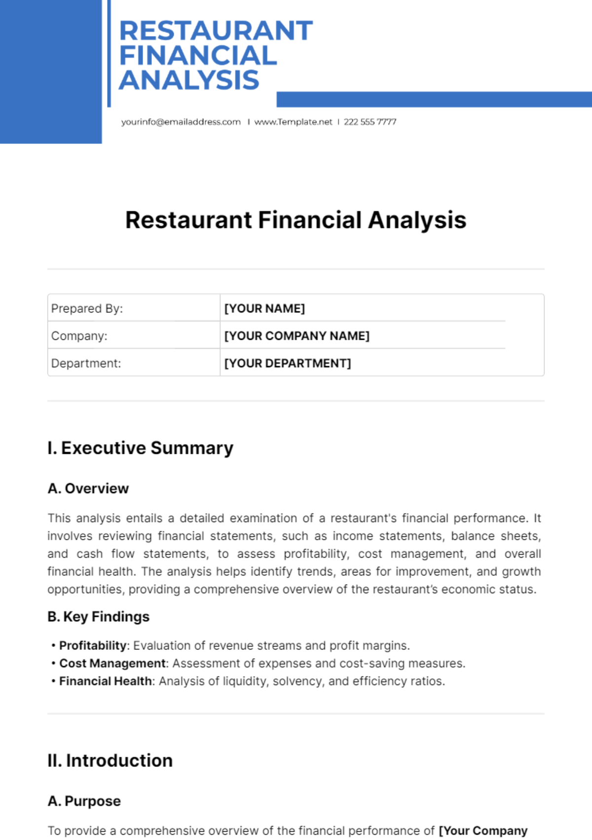 Restaurant Financial Analysis Template
