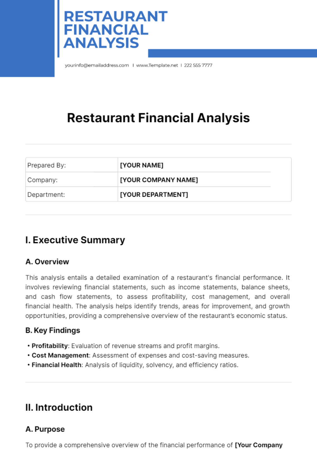 Restaurant Financial Analysis Template - Edit Online & Download