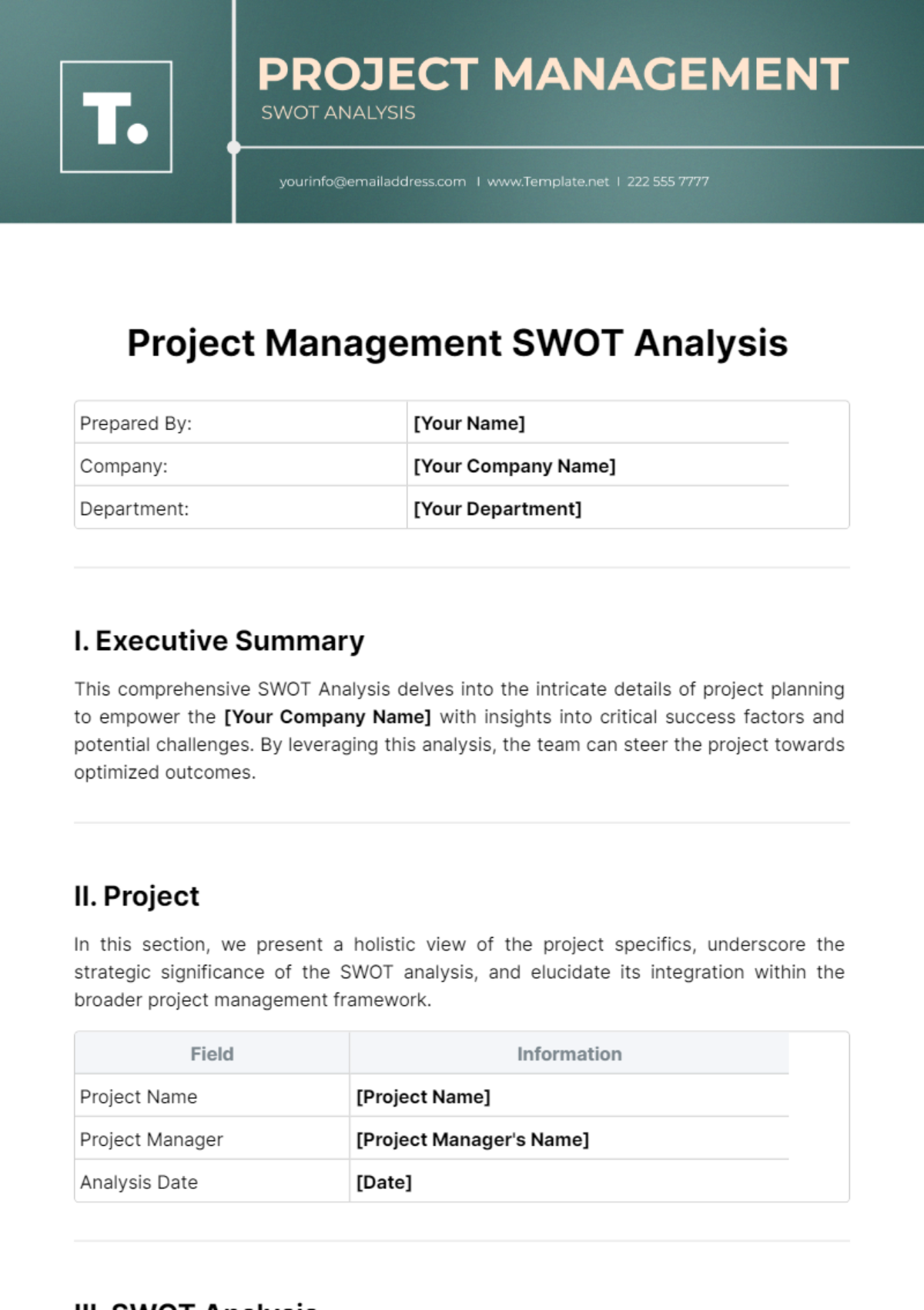 Project Management SWOT Analysis Template - Edit Online & Download