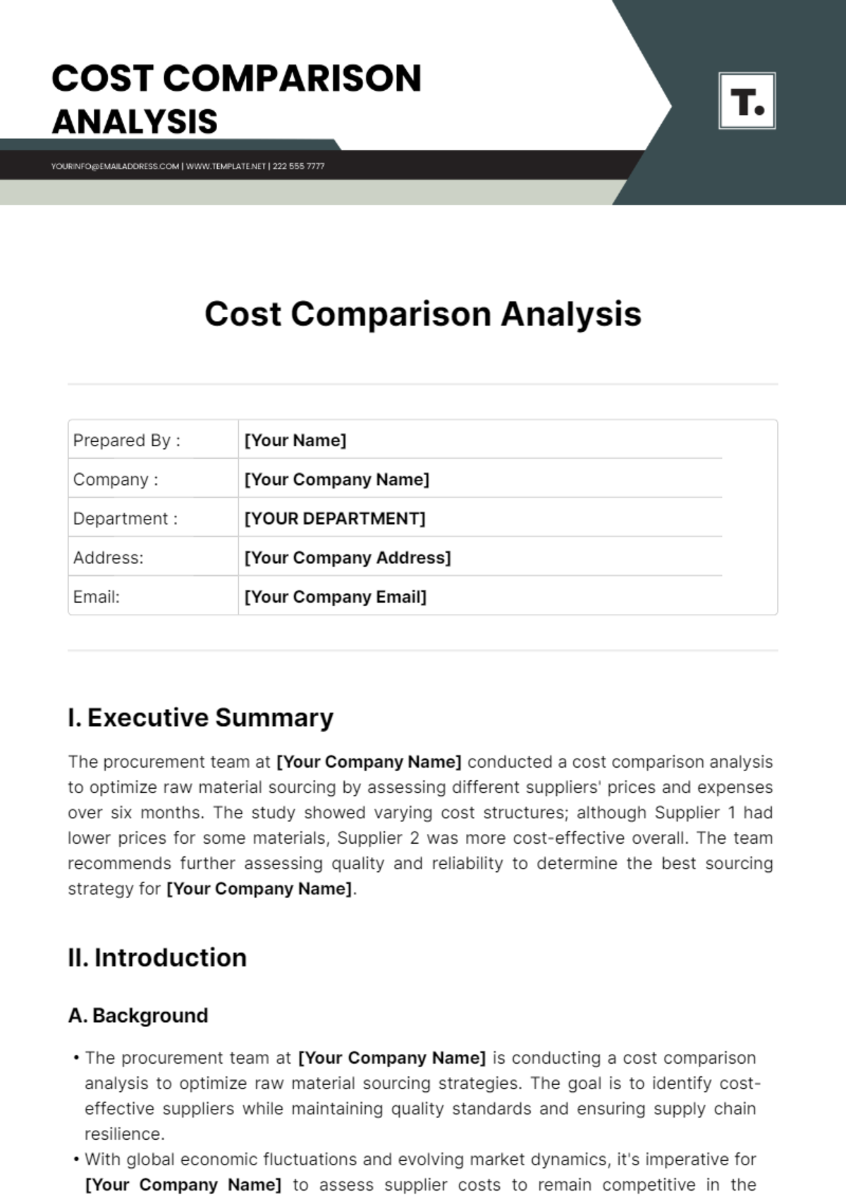 Cost Comparison Analysis Template - Edit Online & Download