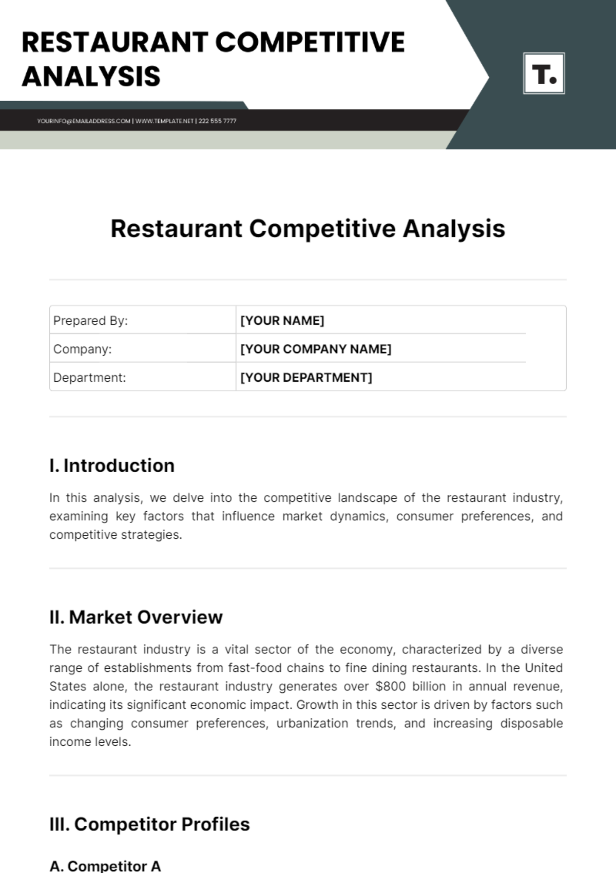 Free Restaurant Competitive Analysis Template