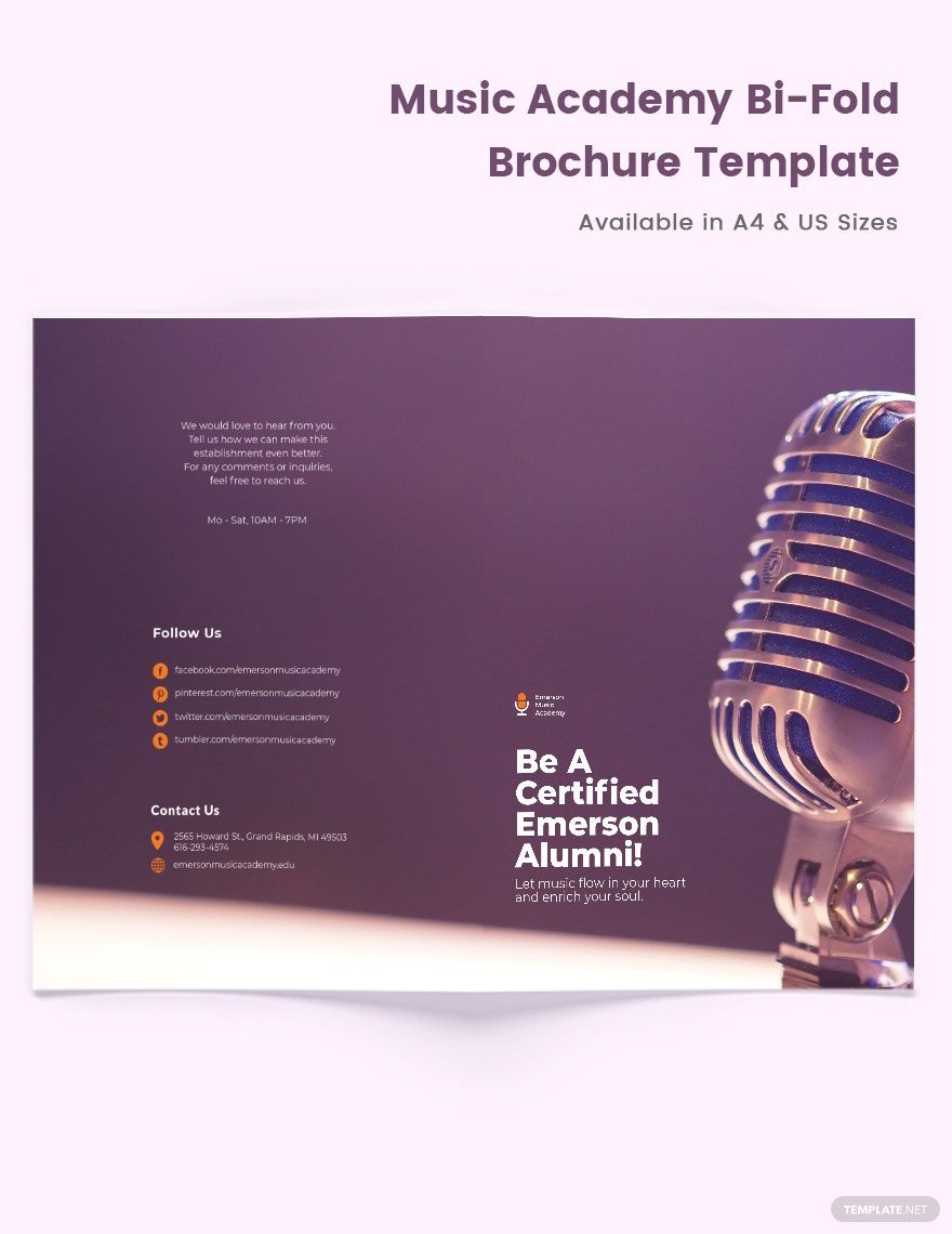Music Academy Bi-Fold Brochure Template