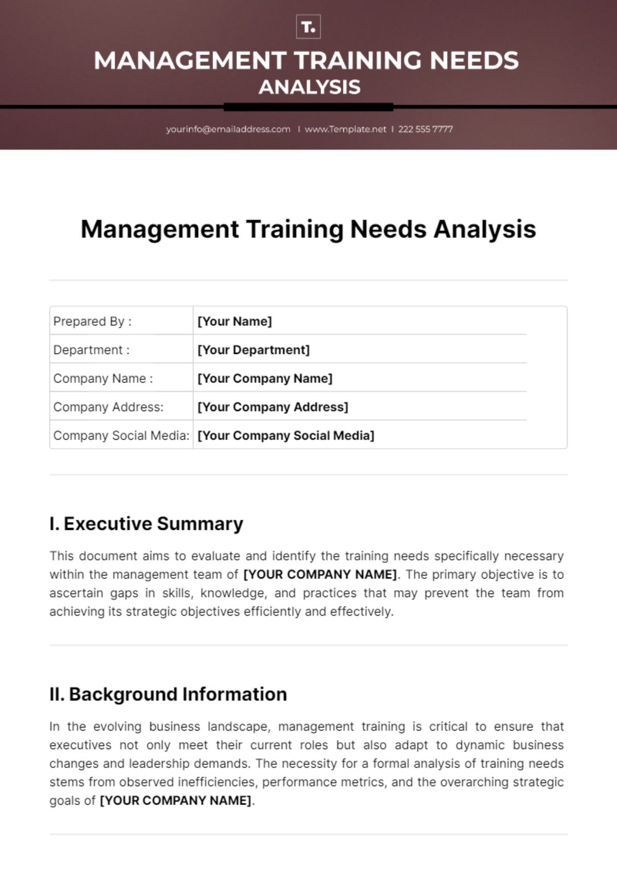Free Management Training Needs Analysis Template