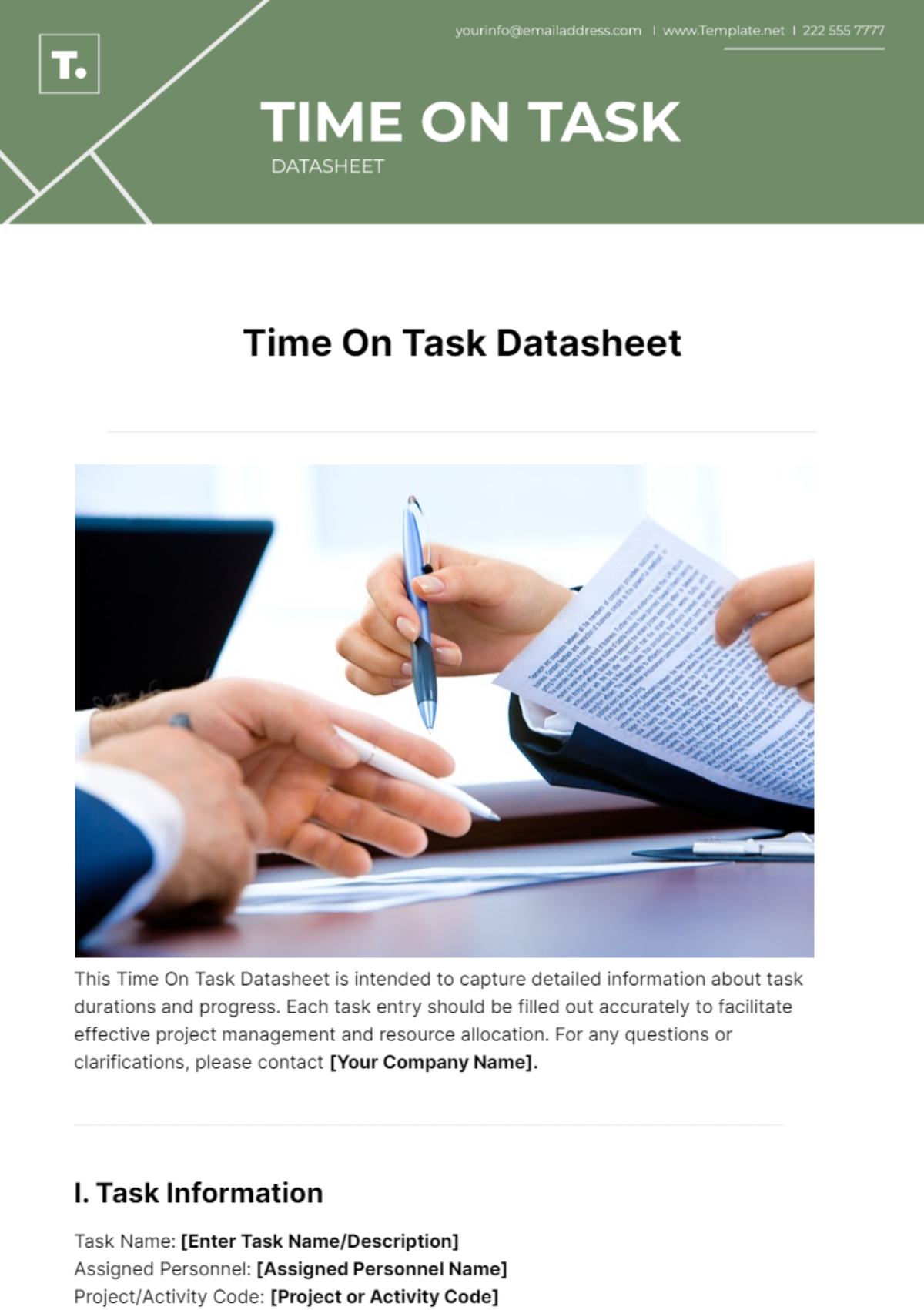 Time On Task Datasheet Template - Edit Online & Download