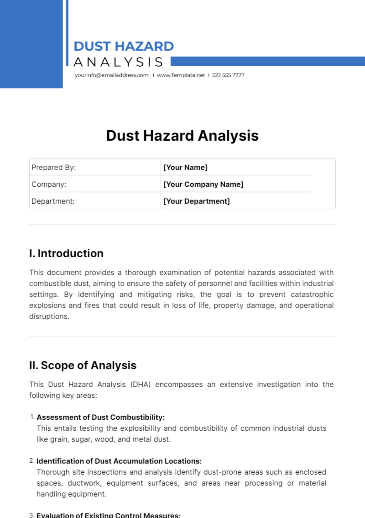 Free Dust Hazard Analysis Template