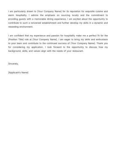 Free Restaurant Worker Cover Letter Template to Edit Online