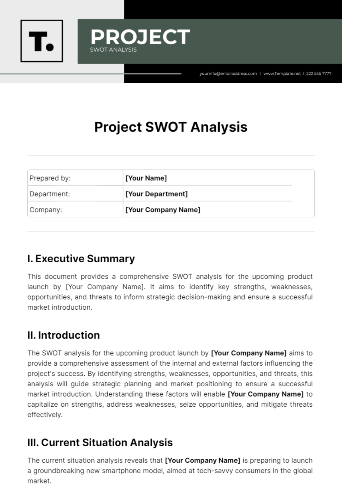 Free Project SWOT Analysis Template