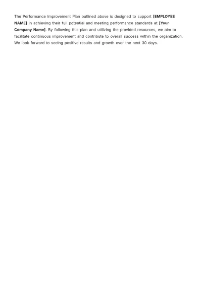 Free 30 Day Performance Improvement Plan Template to Edit Online
