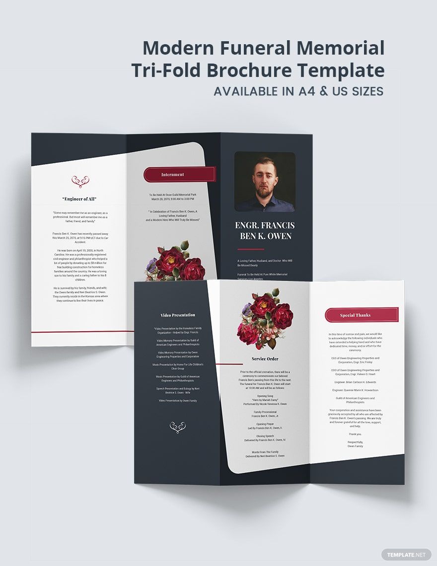 Modern Funeral Memorial Tri-Fold Brochure Template