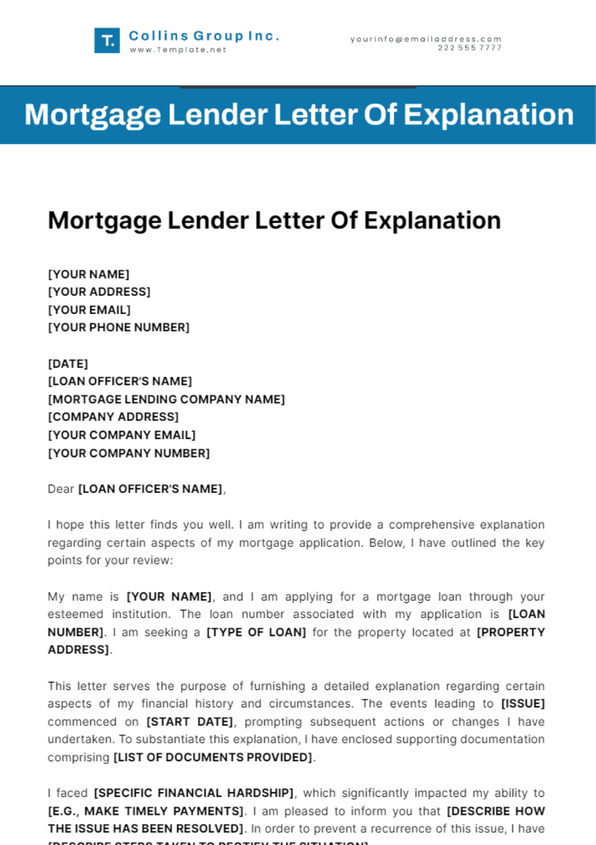 Mortgage Lender Letter Of Explanation Template - Edit Online & Download