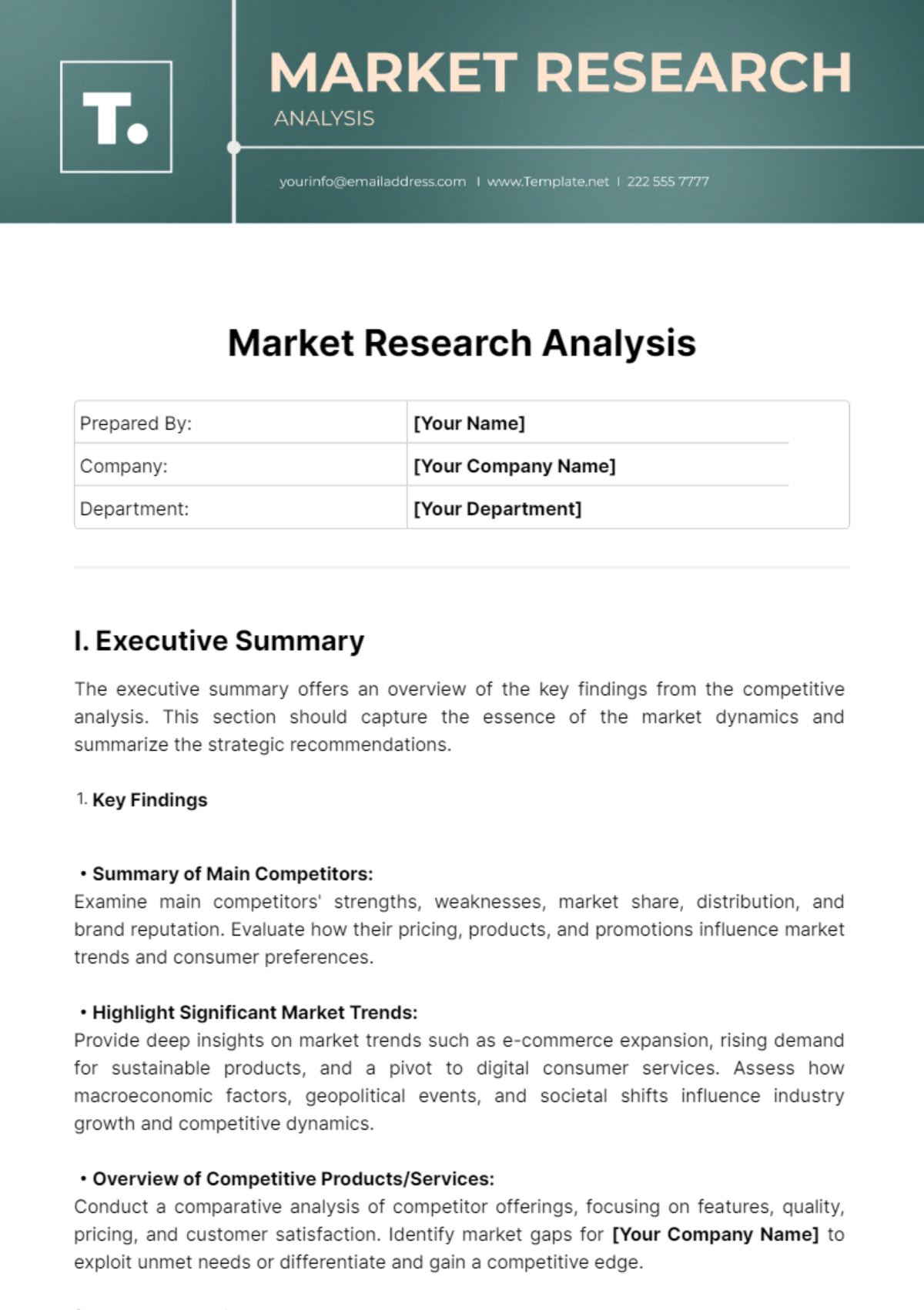 Free Market Research Analysis Template