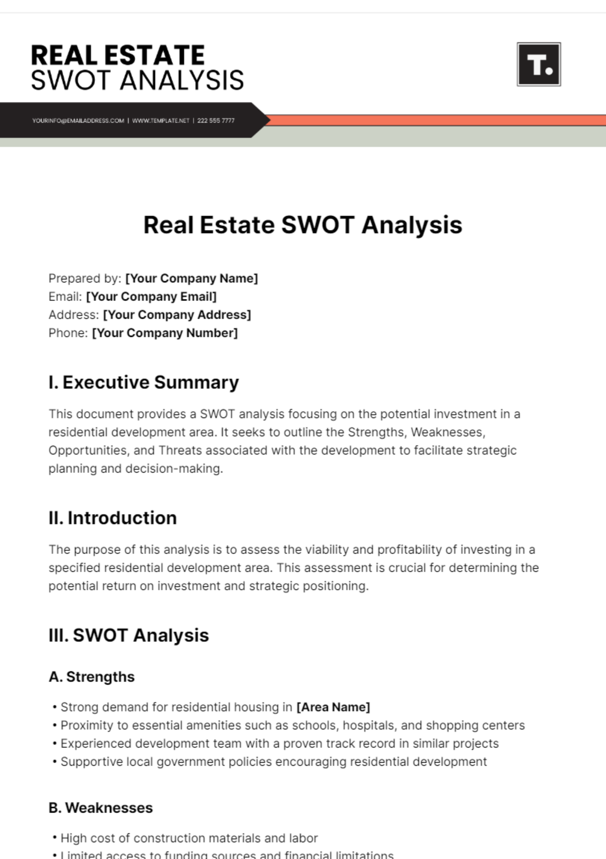 Free Real Estate SWOT Analysis Template