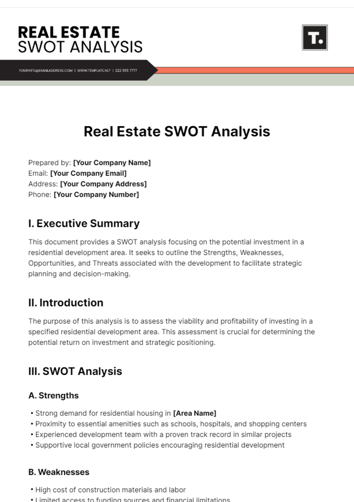 Real Estate SWOT Analysis Template - Edit Online & Download