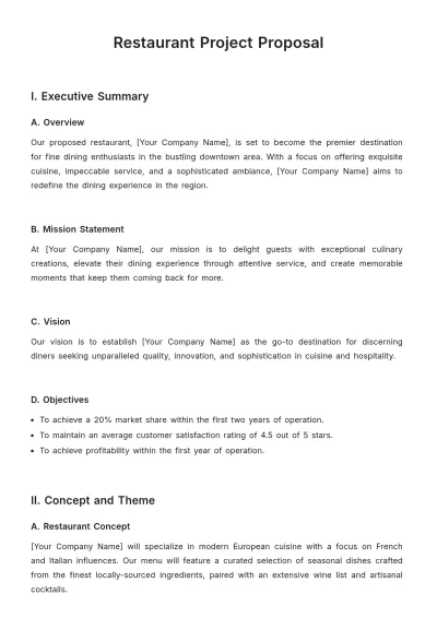Free Restaurant Project Proposal Template to Edit Online