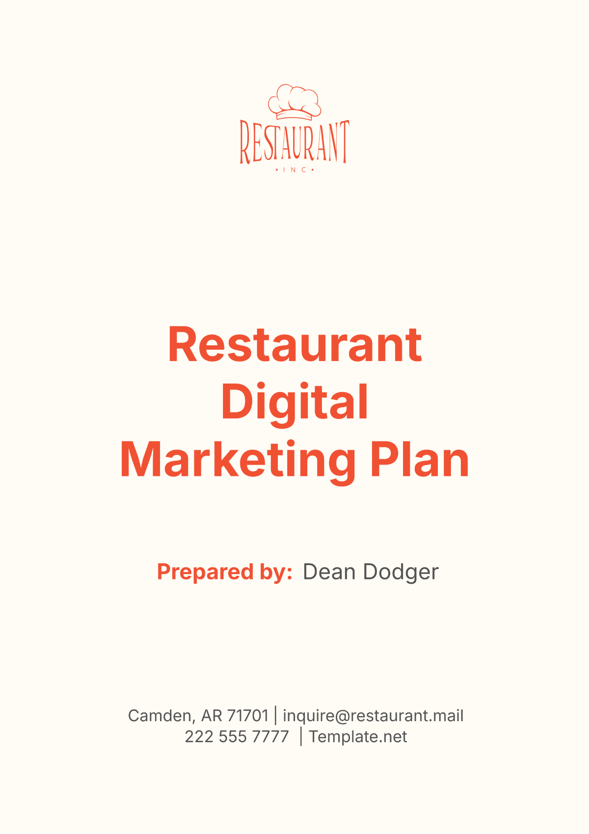 Restaurant Digital Marketing Plan Template - Edit Online & Download