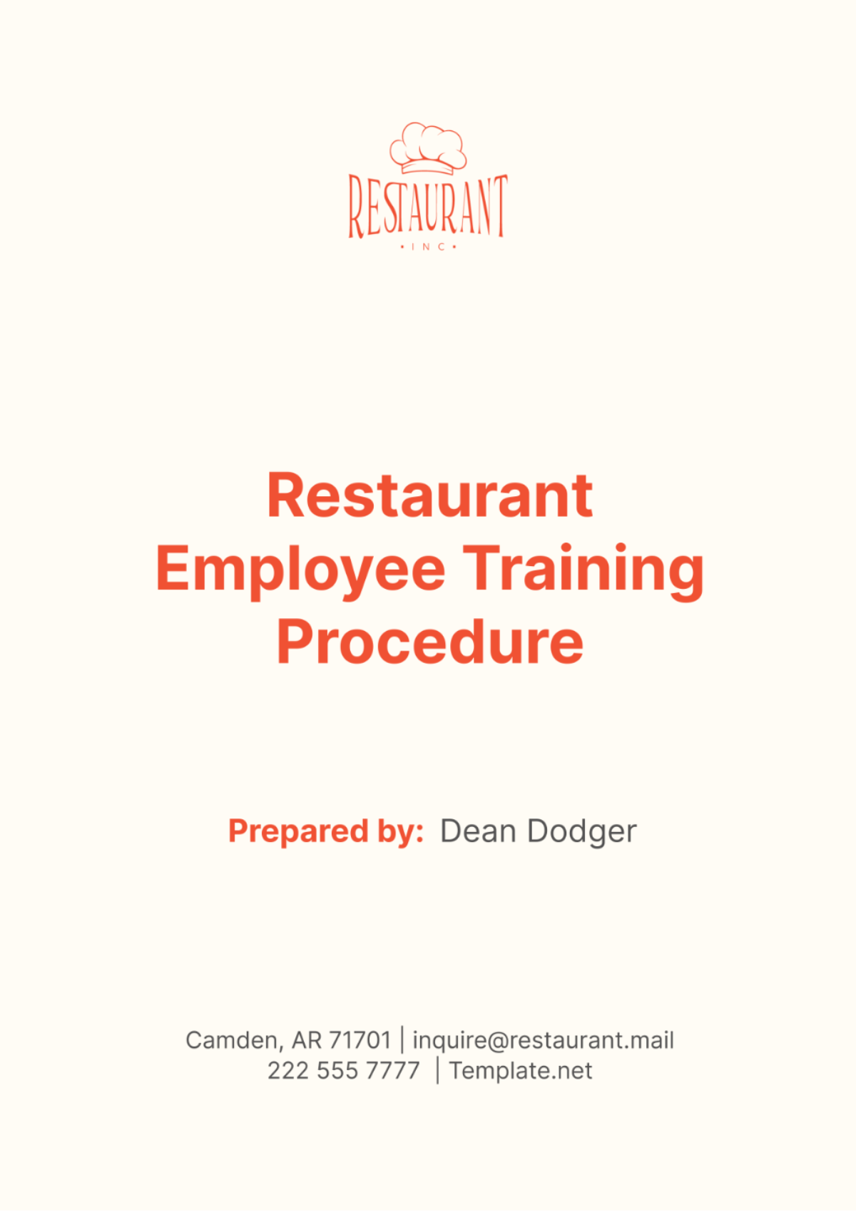Restaurant Employee Training Procedure Template
