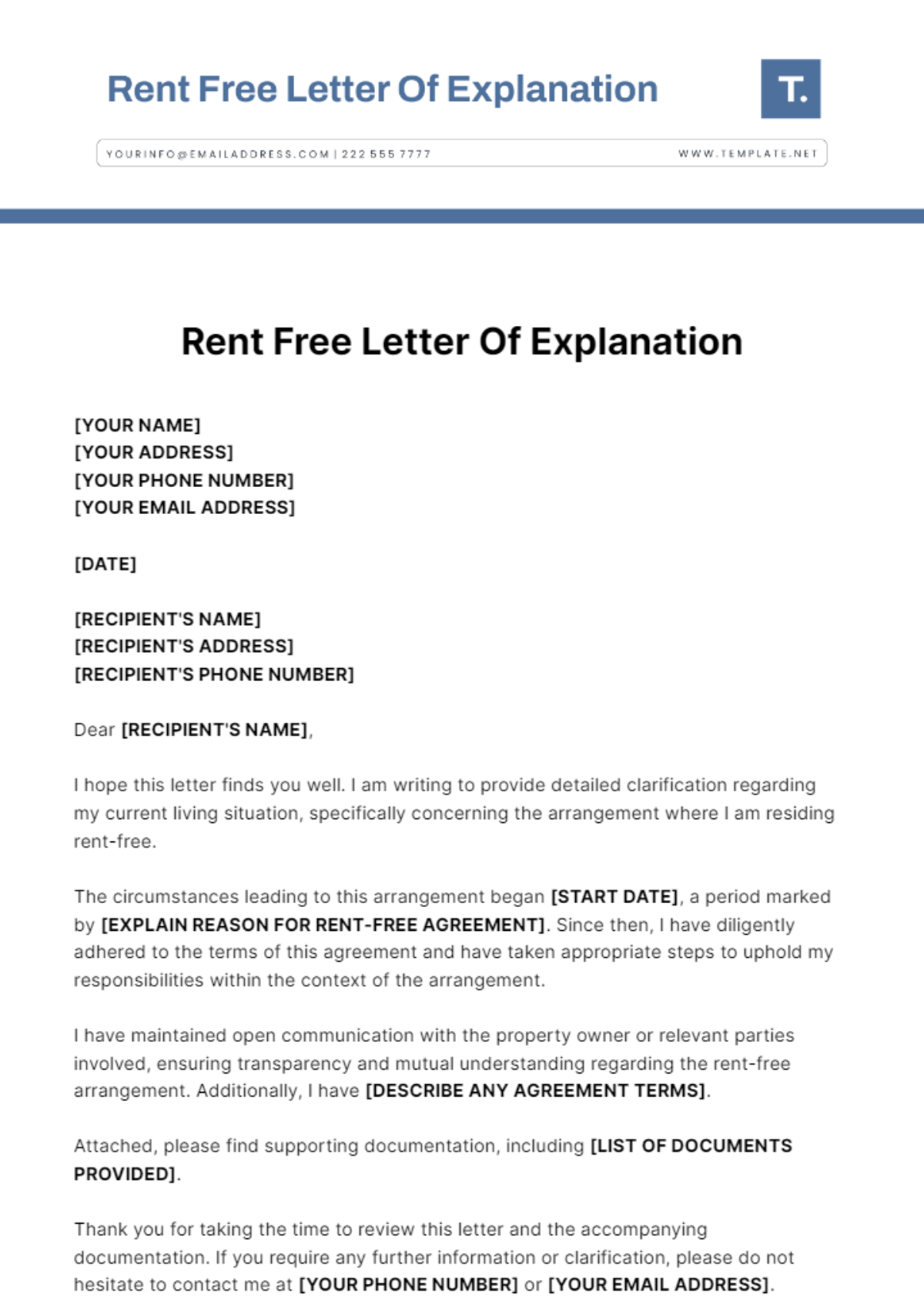 Rent Free Letter Of Explanation Template - Edit Online & Download