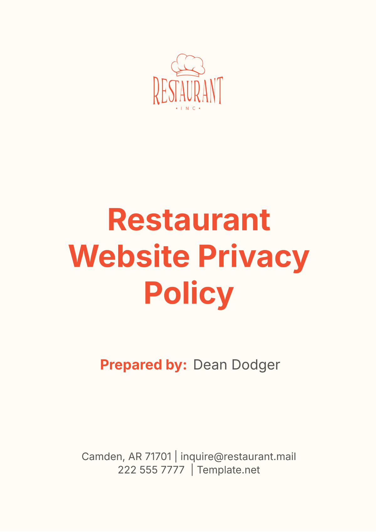 Restaurant Website Privacy Policy Template - Edit Online & Download