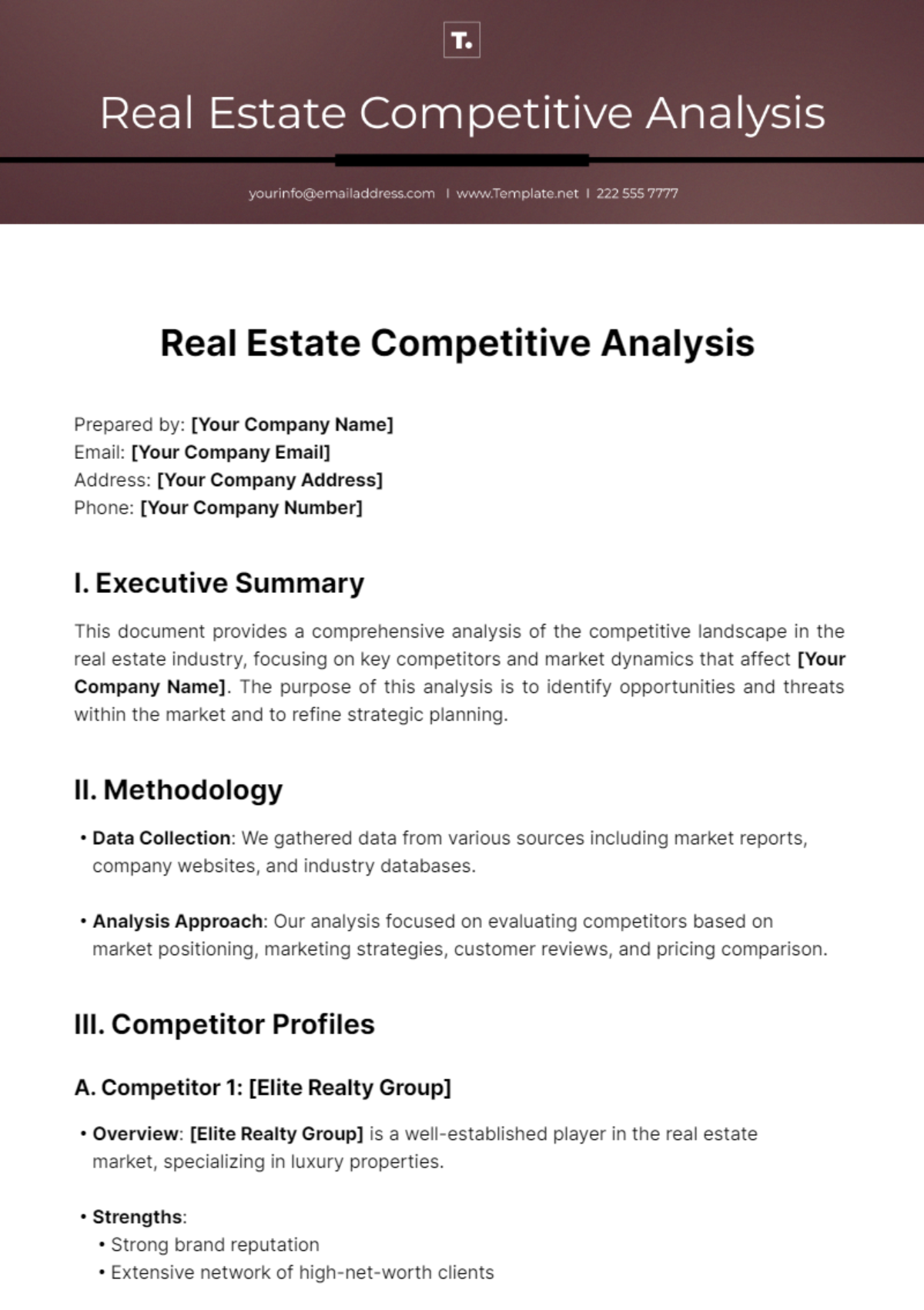 Free Real Estate Competitive Analysis Template