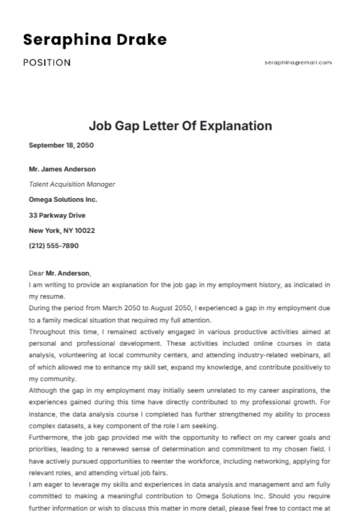 Free Job Gap Letter Of Explanation Template