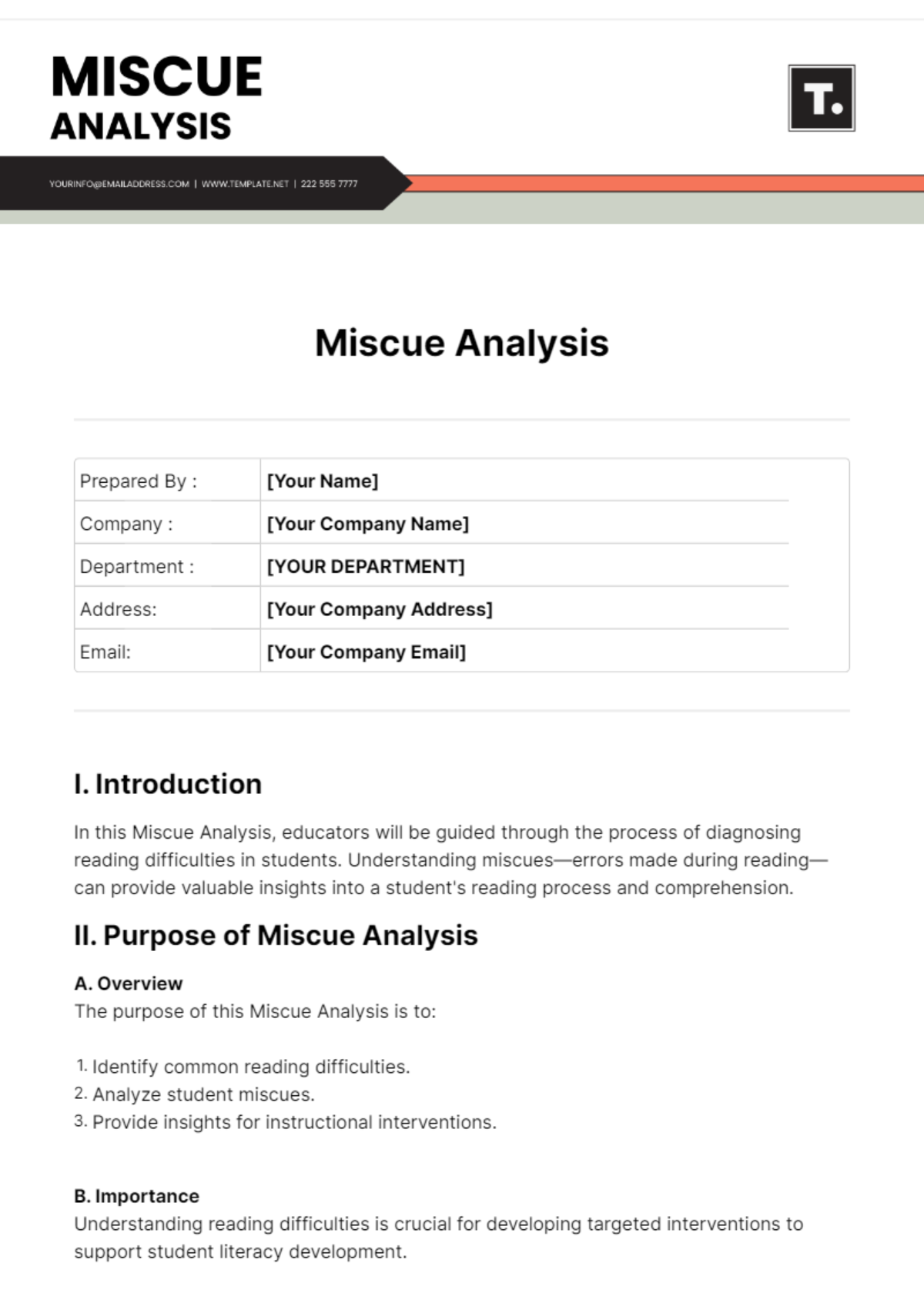Free Miscue Analysis Template