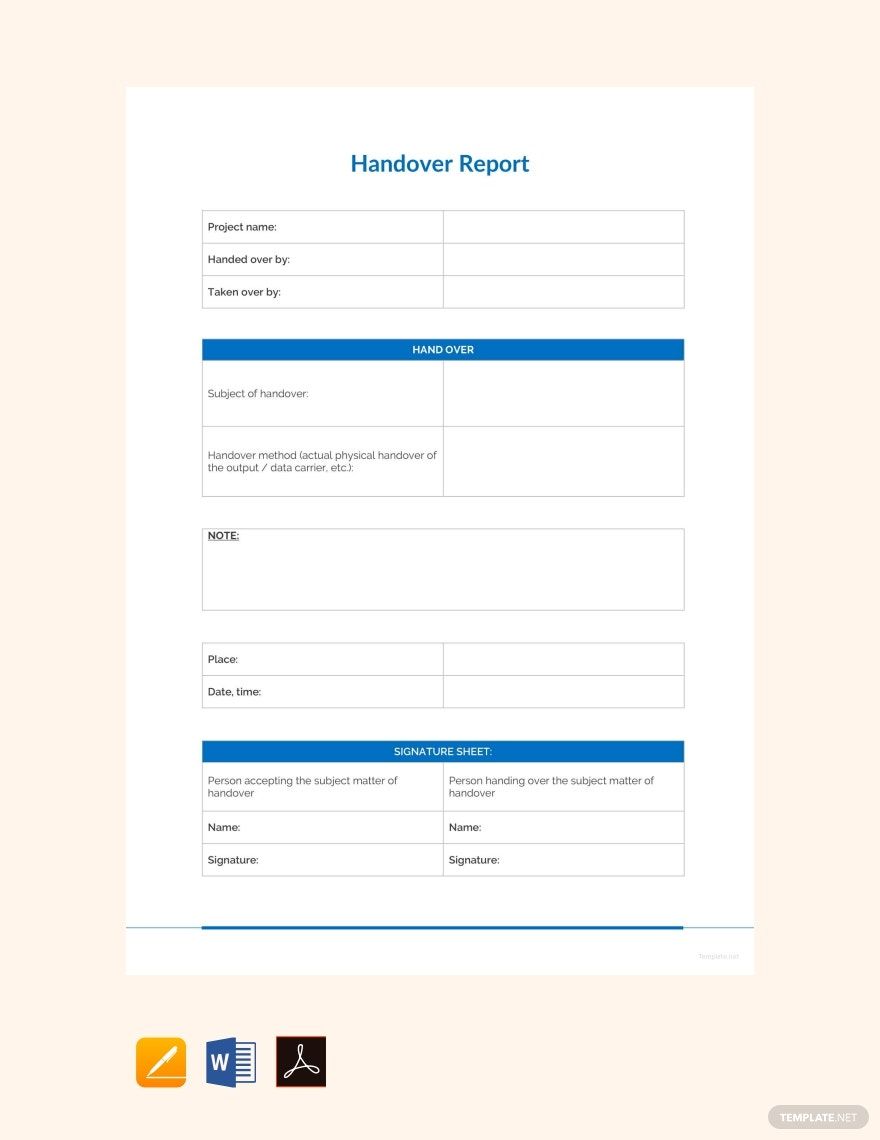 Sample Handover Report Template
