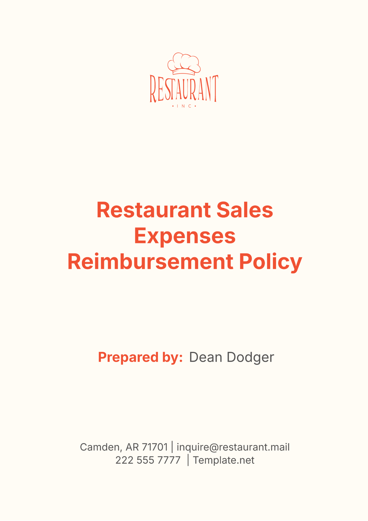 Restaurant Sales Expenses Reimbursement Policy Template - Edit Online & Download