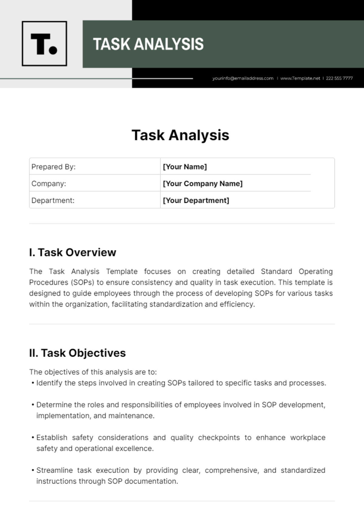 Free Task Analysis Template