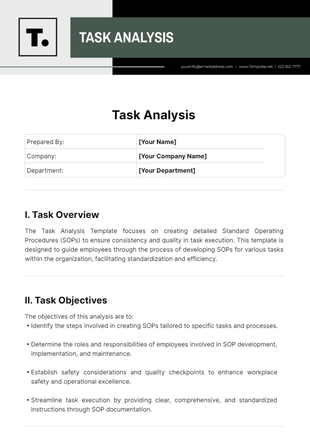 Task Analysis Template - Edit Online & Download Example | Template.net