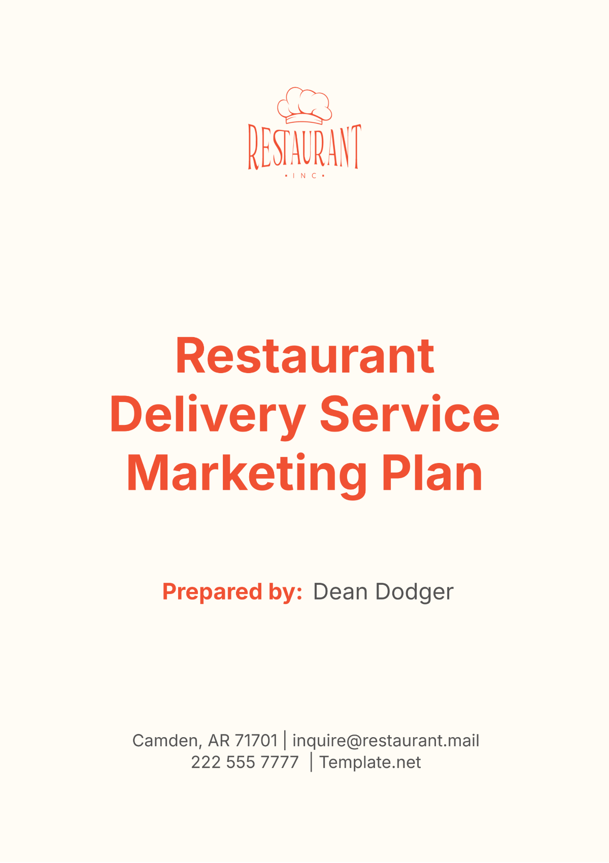 Restaurant Delivery Service Marketing Plan Template - Edit Online & Download