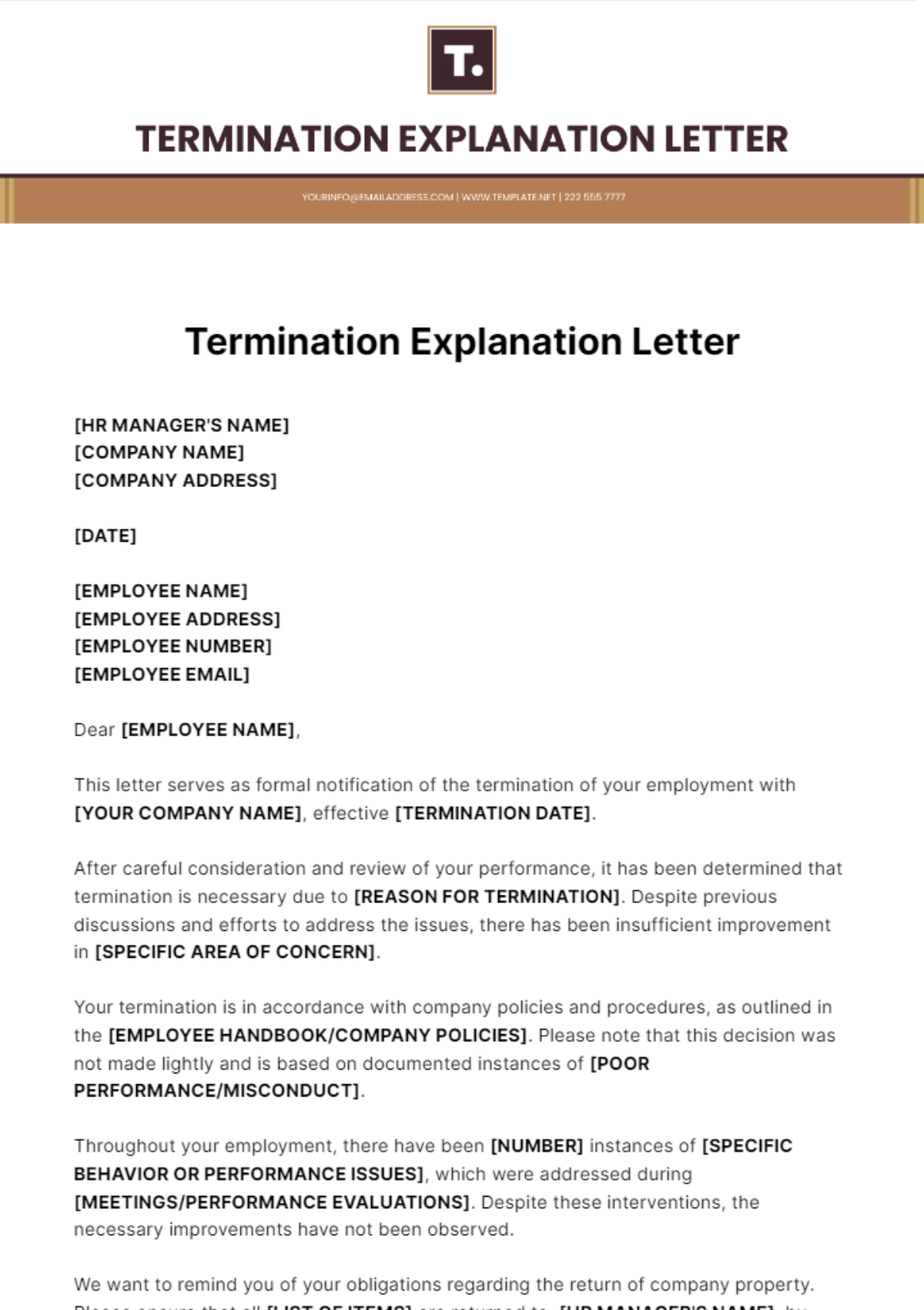 Termination Explanation Letter Template - Edit Online & Download