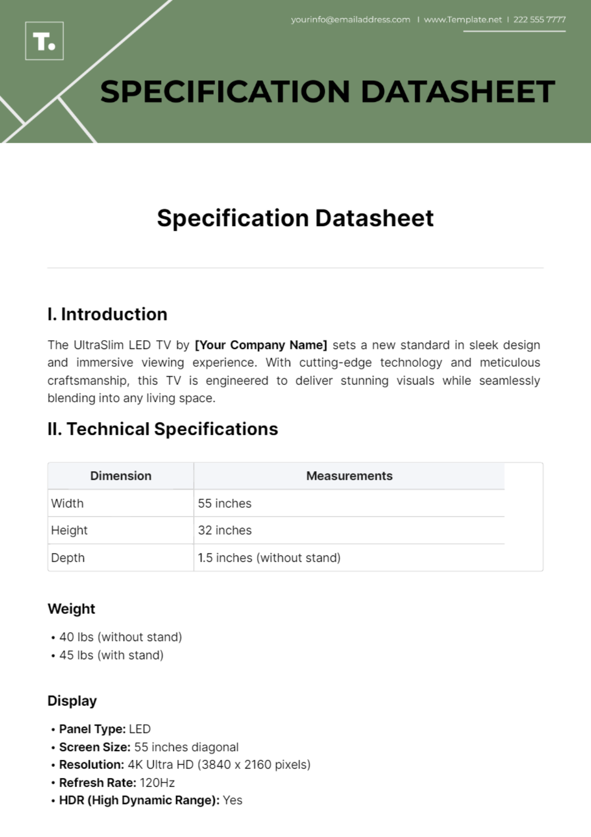 Specification Datasheet Template - Edit Online & Download