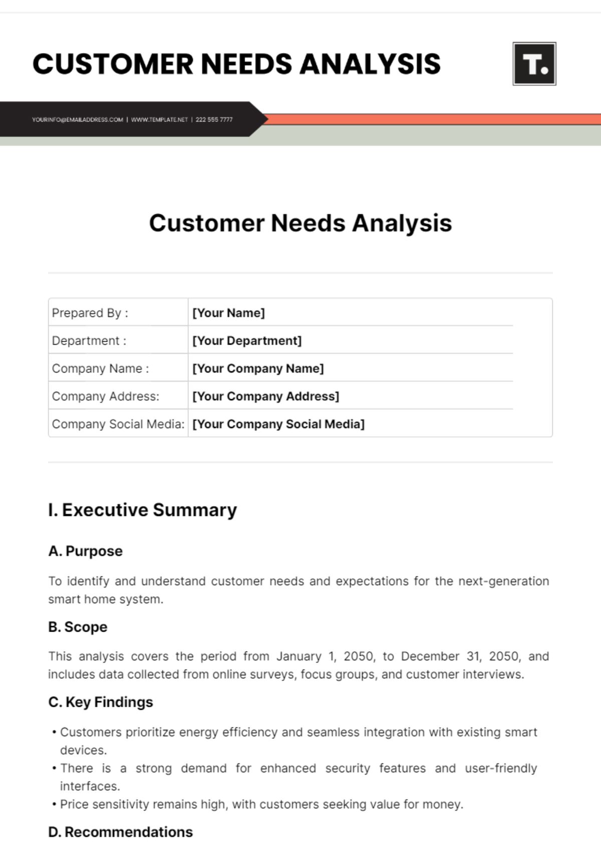 Free Customer Needs Analysis Template