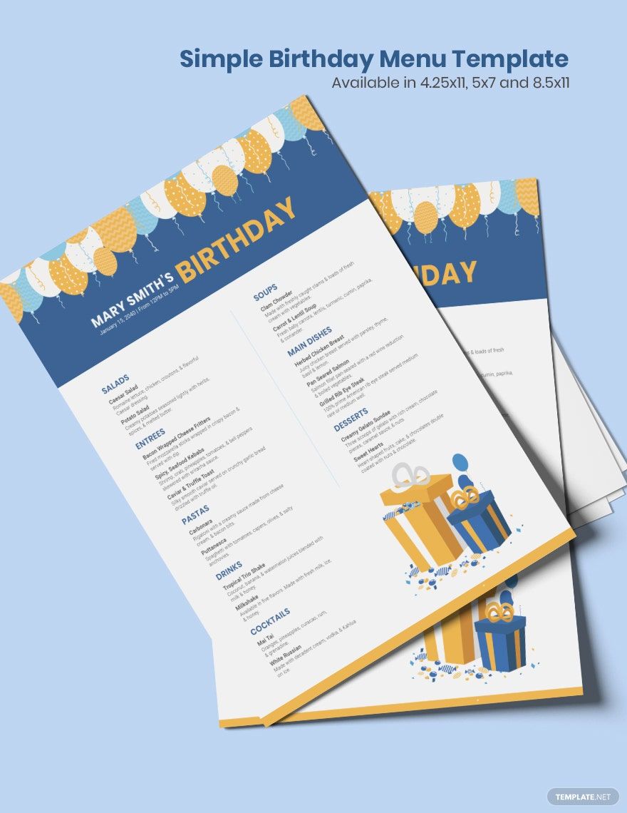 Sample Birthday Menu Template in Illustrator, PSD, Word, Publisher, Pages - Download | Template.net