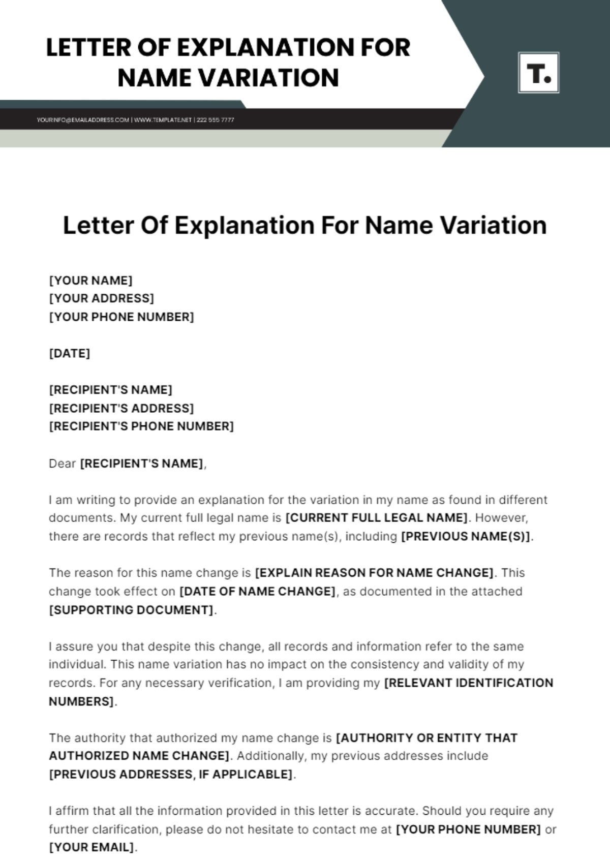 Letter Of Explanation For Name Variation Template - Edit Online & Download