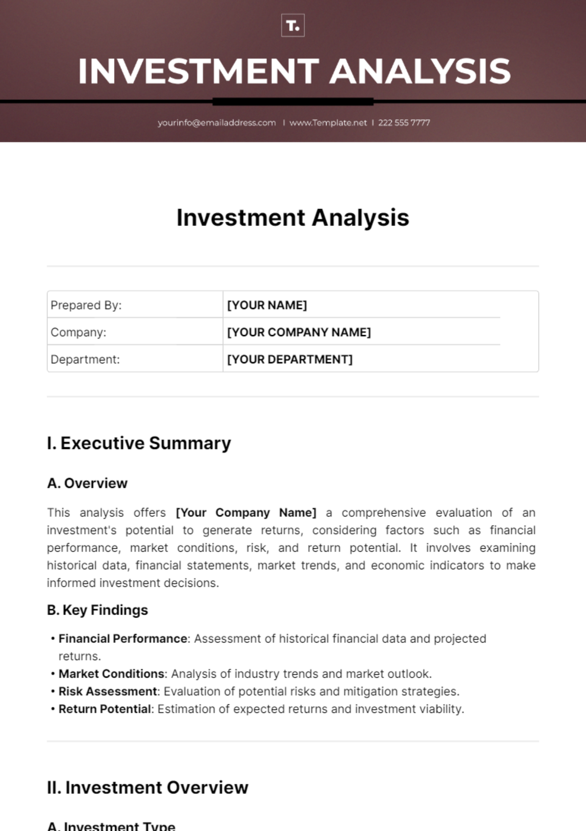 Investment Analysis Template