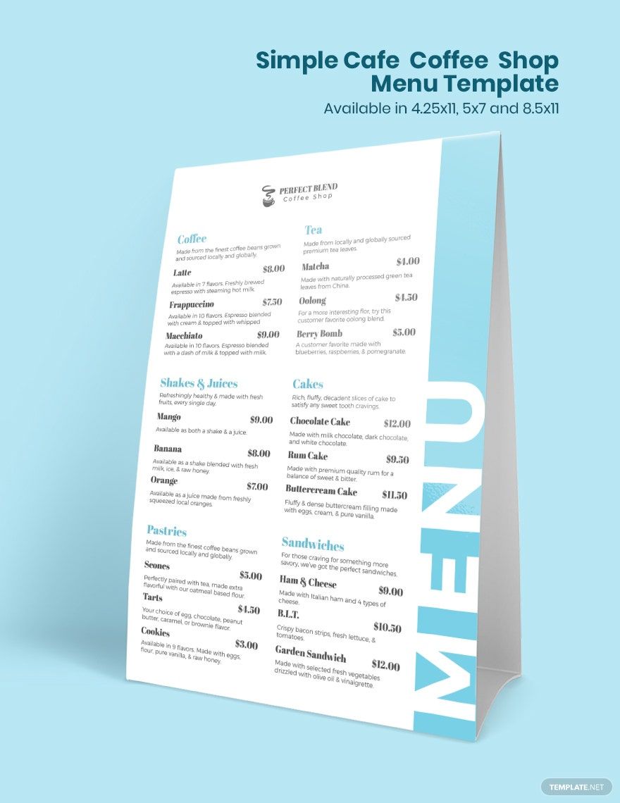 Simple Cafe/ Coffee Shop Menu Template in Word, Illustrator, PSD, Apple Pages, Publisher