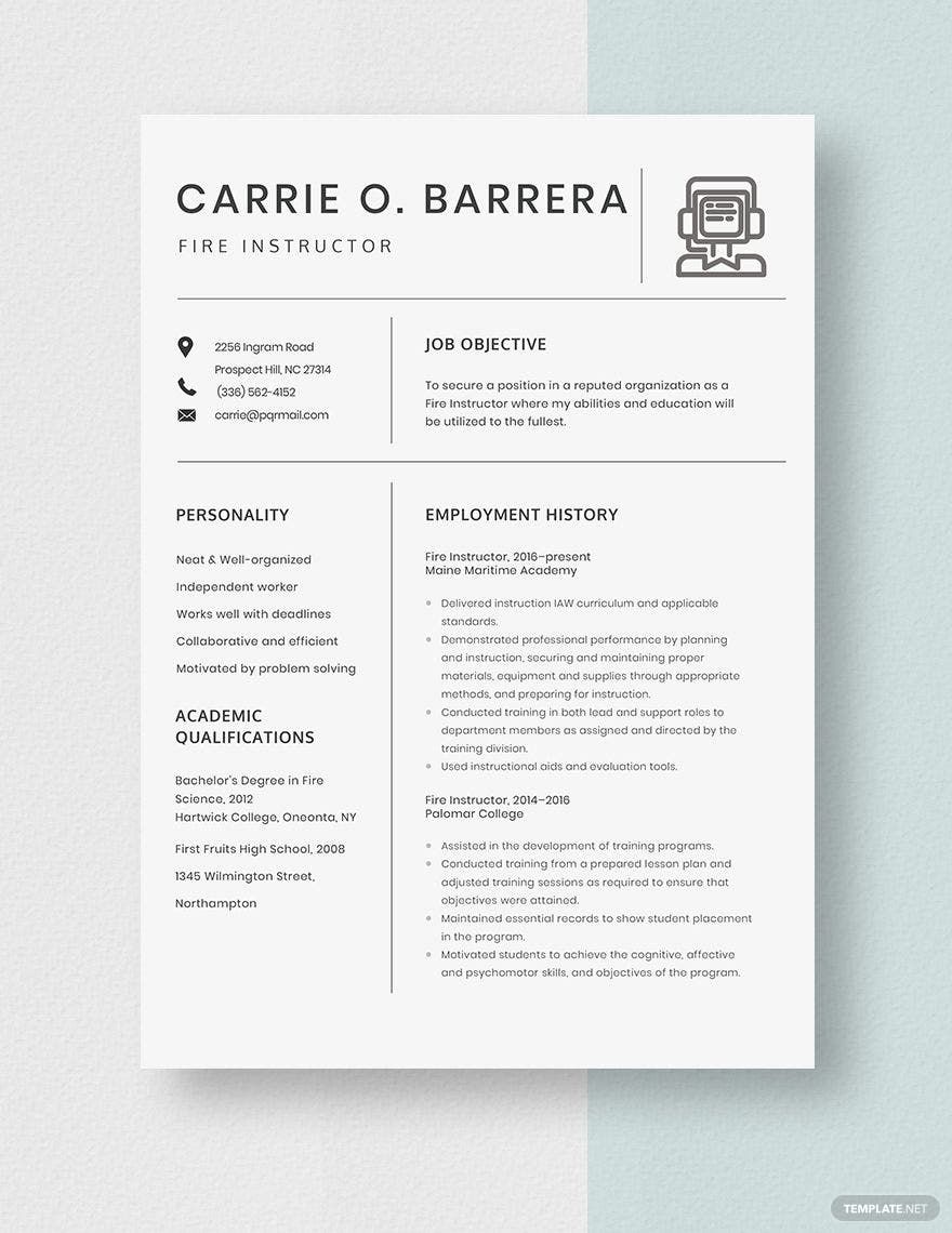 Fire Instructor Resume in Word, Apple Pages