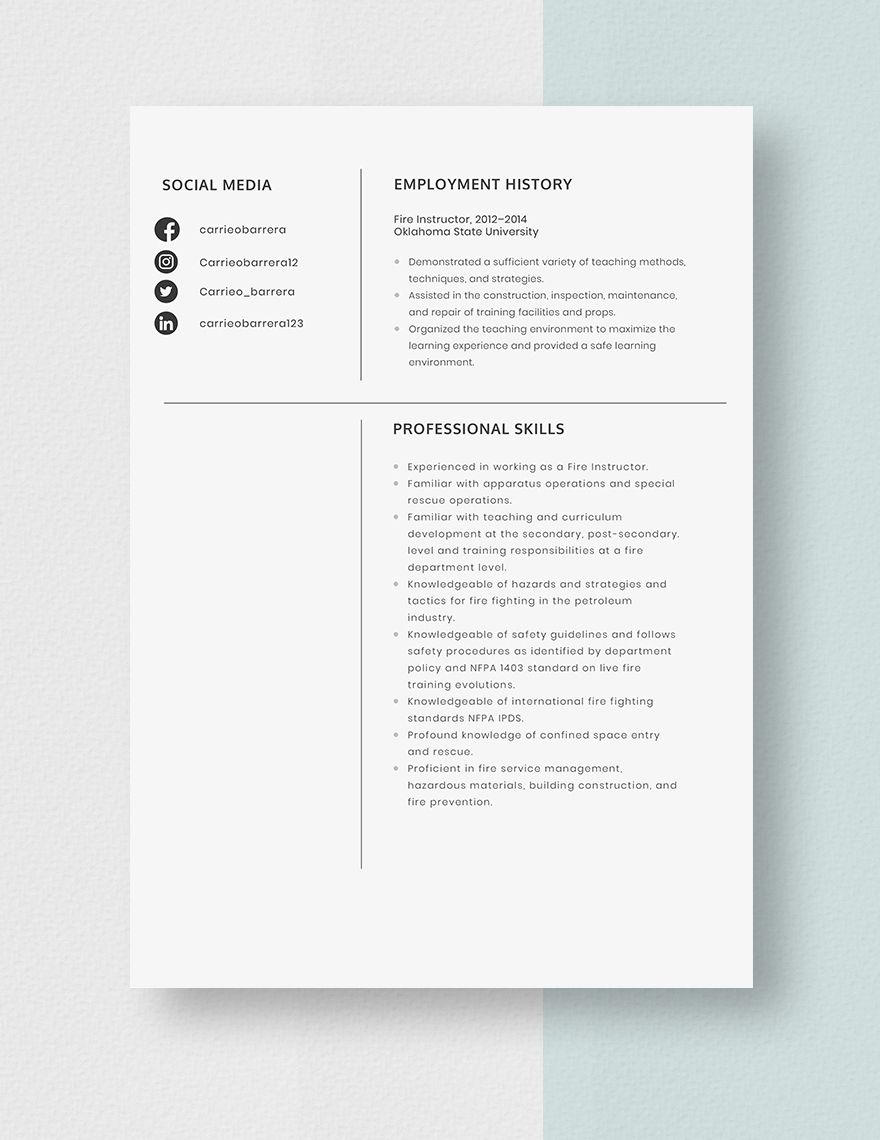 Fire Instructor Resume