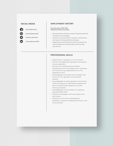 Fire Instructor Resume Template