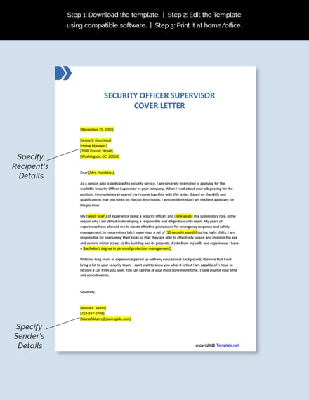 Security Officer Supervisor Cover Letter Template