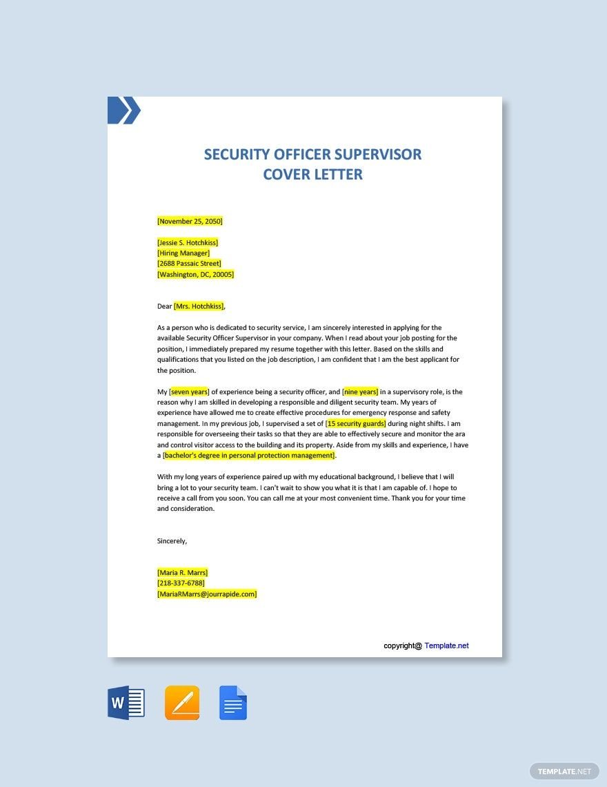 Security Officer Supervisor Cover Letter