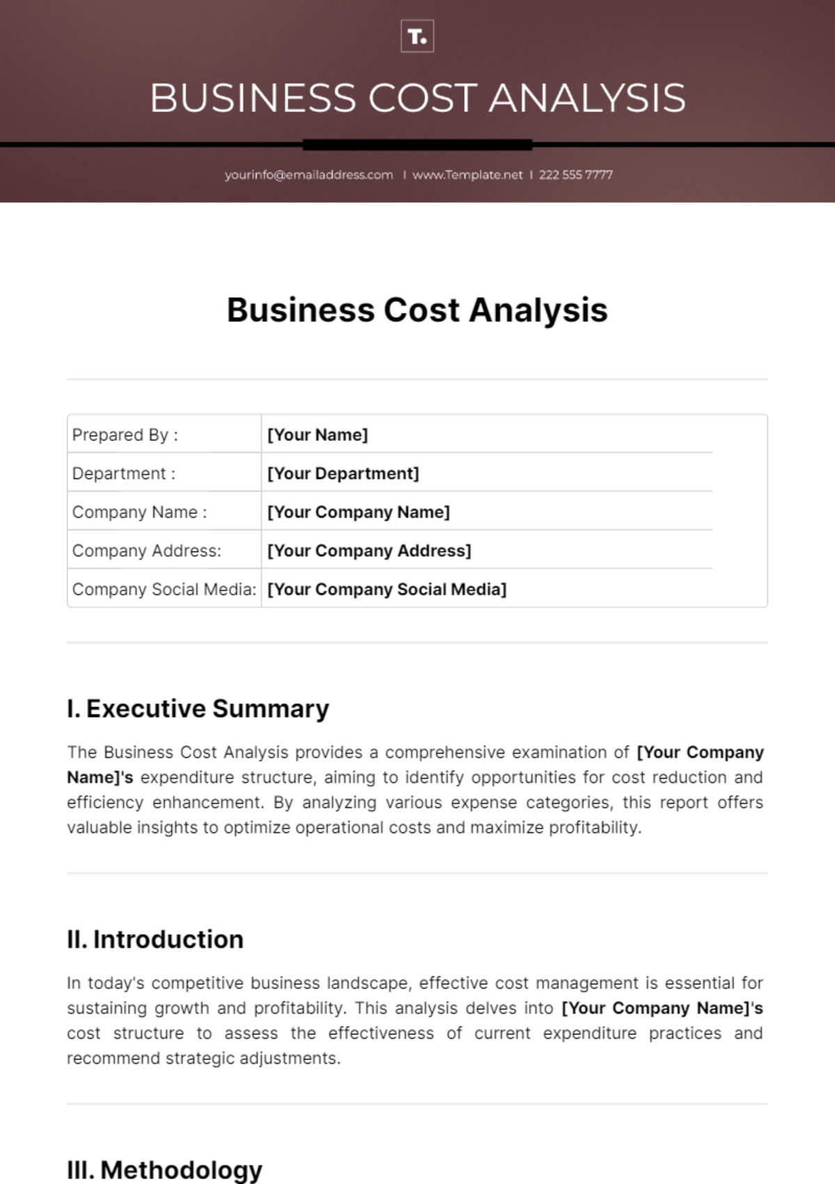 Business Cost Analysis Template - Edit Online & Download