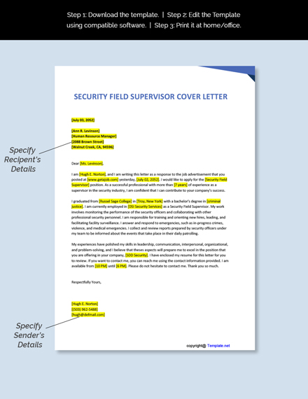 Security Field Supervisor Cover Letter Template - Google Docs, Word ...